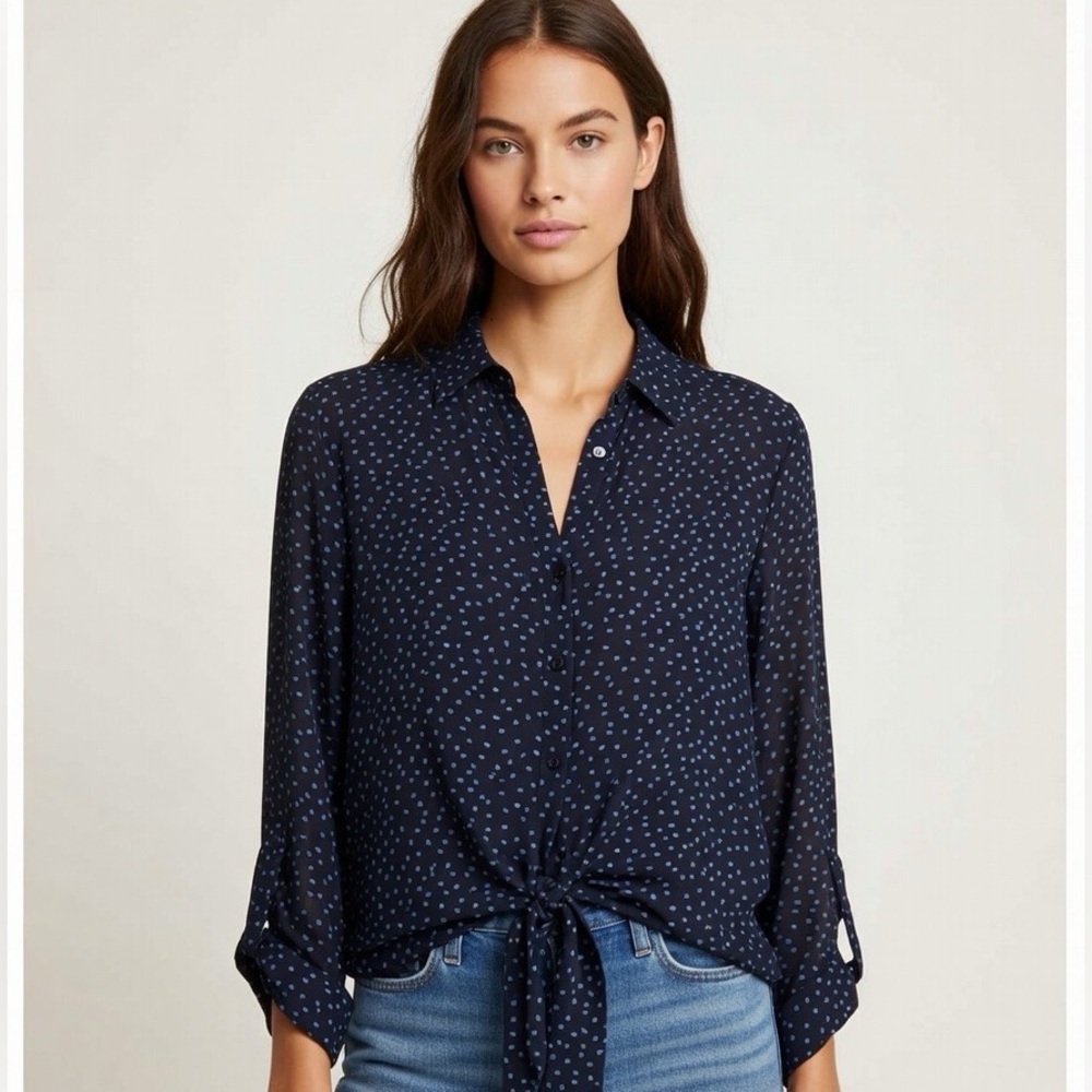 Love Stitch Button Down Top with Tie Front Size M Soft Blue Stars Blouse Shirt